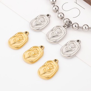 Thép không gỉ Hoa Tulip Mặt Dây Chuyền Trang Sức Tự Làm Vòng Cổ Vòng Tay Phụ Kiện Retro Hình Bầu Dục Hoa Hồng Quyến Rũ
