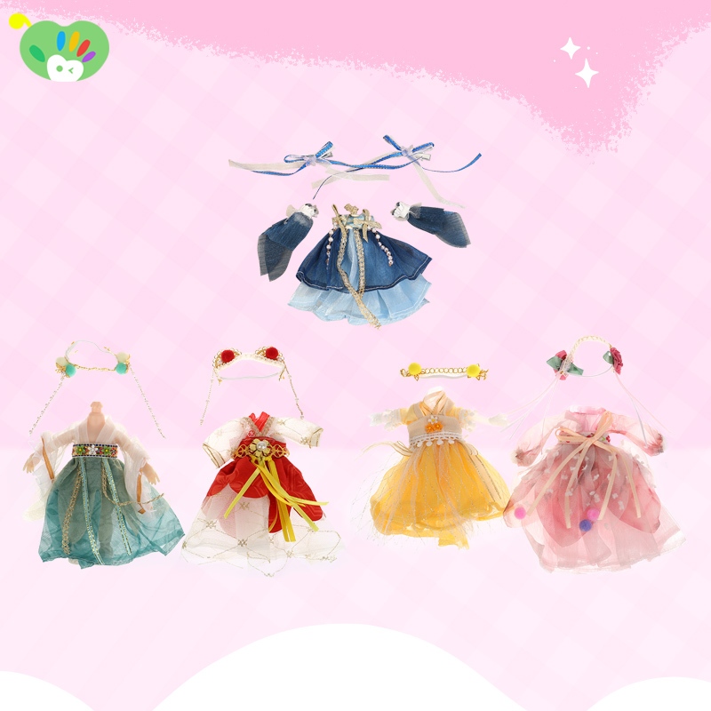 HL 16CM Búp bê phong cách Trung Quốc Hanfu Quần áo Đầm Búp bê Trang phục cổ xưa Áo choàng Búp bê Phụ kiện quần áo Đồ chơi trang điểm cho bé gái LMWU