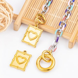 Khung Ảnh Bằng Thép Không Gỉ Mặt Dây Chuyền Tình Yêu Trang Sức Tự Làm Phụ Kiện Retro Vuông Cứu Trợ Trái Tim Quyến Rũ