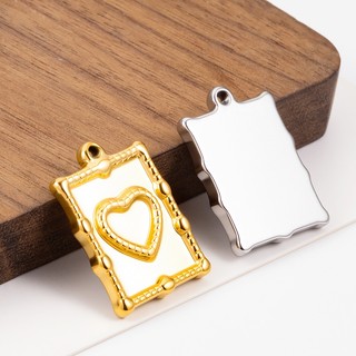 Khung Ảnh Bằng Thép Không Gỉ Mặt Dây Chuyền Tình Yêu Trang Sức Tự Làm Phụ Kiện Retro Vuông Cứu Trợ Trái Tim Quyến Rũ
