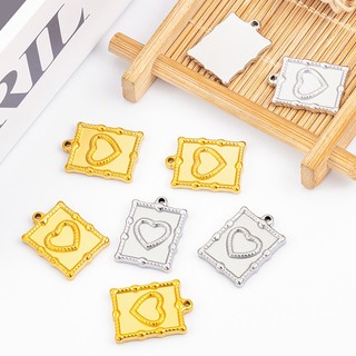 Khung Ảnh Bằng Thép Không Gỉ Mặt Dây Chuyền Tình Yêu Trang Sức Tự Làm Phụ Kiện Retro Vuông Cứu Trợ Trái Tim Quyến Rũ