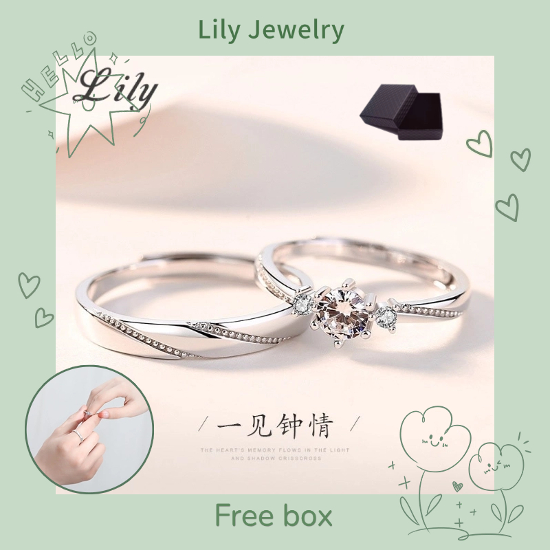 S925 Bạc Tình Yêu Ở Lần Nhìn Đầu Tiên Nhẫn Cặp Đôi Kim Cương Nam Nữ Nhẫn Cặp Đôi Quà Tặng Ngày Lễ Tình Nhân