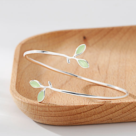 Vòng Tay Bạc 925 Hình Chiếc Lá Đá opal Đơn Giản Có Thể Điều Chỉnh Kích Cỡ Dành Cho Nữ