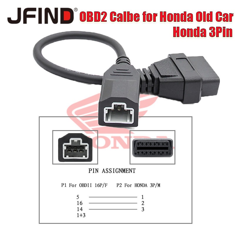 Máy Quét OBD2 ELM327 3Pin Cho Xe Honda Đến 16 Pin OBD2 Cáp Chẩn Đoán 3 Pin Cho Xe Honda Cũ OBD2 Adapter Kết Nối