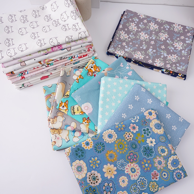 In hình hoạt hình vải cotton twill cho búp bê DIY, chăn ga gối - Kích thước đa dạng - 0.5 mét TJ0310