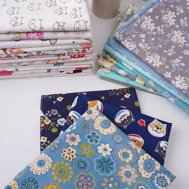 In hình hoạt hình vải cotton twill cho búp bê DIY, chăn ga gối - Kích thước đa dạng - 0.5 mét TJ0310