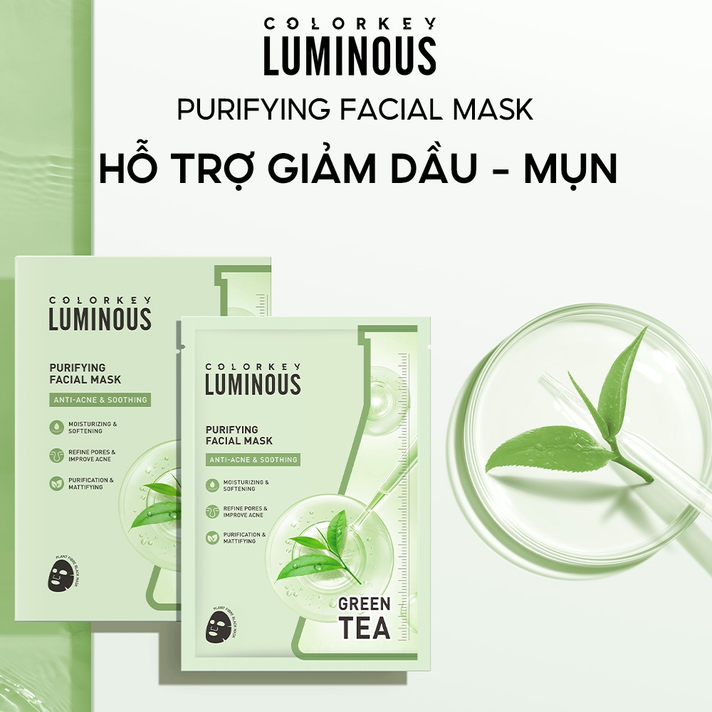 Ảnh Mặt Nạ Trà Xanh 1 Hộp 10 Miếng Mặt Nạ Giấy COLORKEY LUMINOUS BHA Hỗ Trợ Giảm Dầu Mụn 25ml/miếng 1