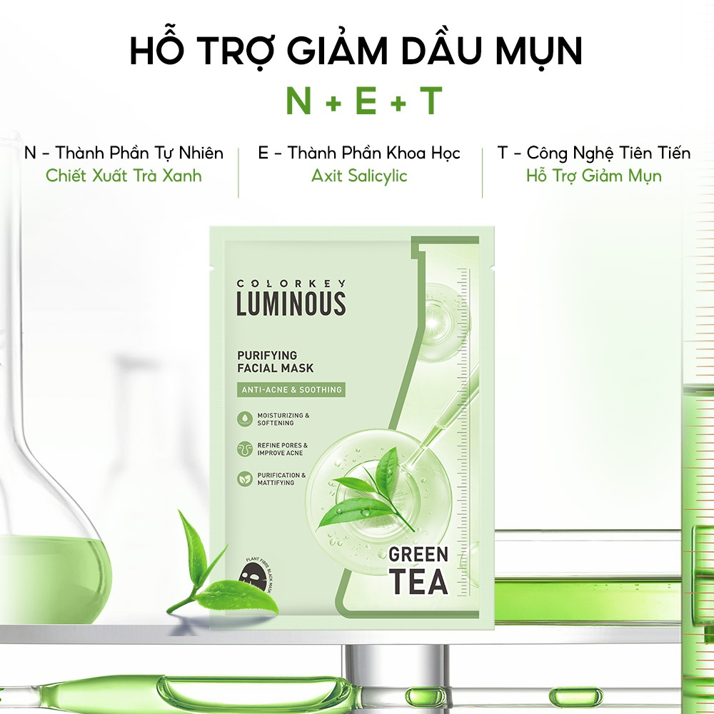 Ảnh Mặt Nạ Trà Xanh 1 Hộp 10 Miếng Mặt Nạ Giấy COLORKEY LUMINOUS BHA Hỗ Trợ Giảm Dầu Mụn 25ml/miếng 2