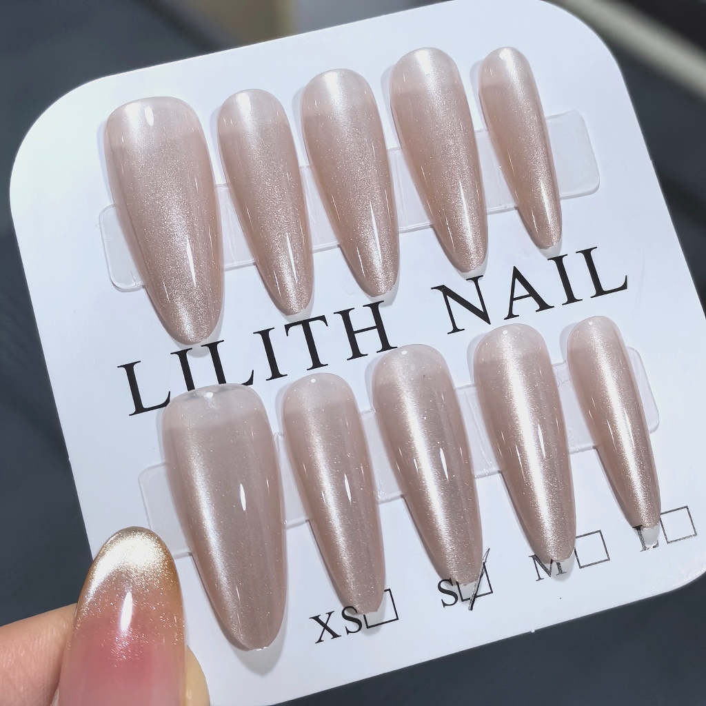 Khỏa Thân Màu Hồng Mèo Mắt Mắt Mèo Móng Tay Giả Móng Tay Móng Tay Móng Tay Miếng Dán Dài Hạnh Nhân Nhọn Móng Tay Giả Màu Trơn
