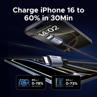 Ugreen USB C sang USB Type C cho Samsung S24 S25 iPhone 17 16 Pro Max PD 60W Cáp cho MacBook iPad Pro