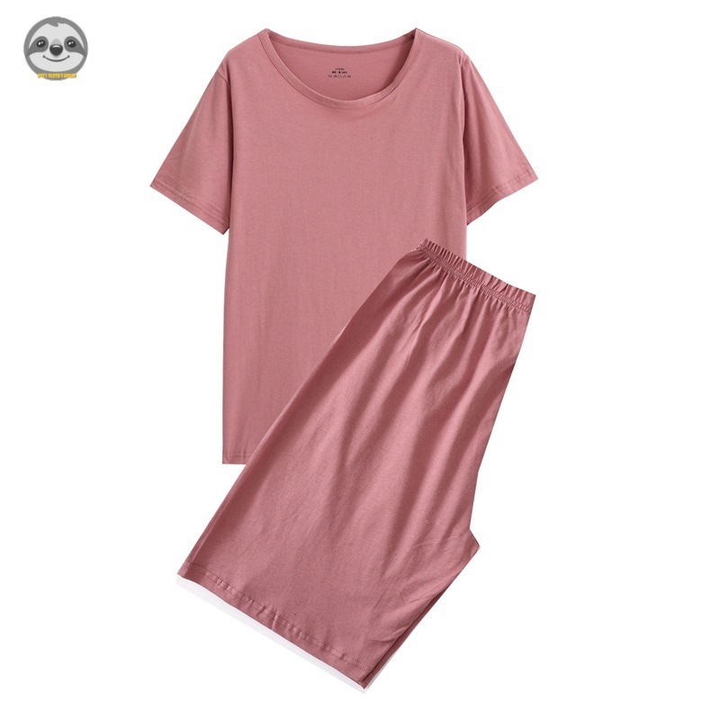 Phong cách Nhật Bản Muji / Bộ đồ ngủ cặp đôi thoáng khí đơn giản / Đồ ngủ Cotton dệt kim / Bộ áo thun ngắn tay