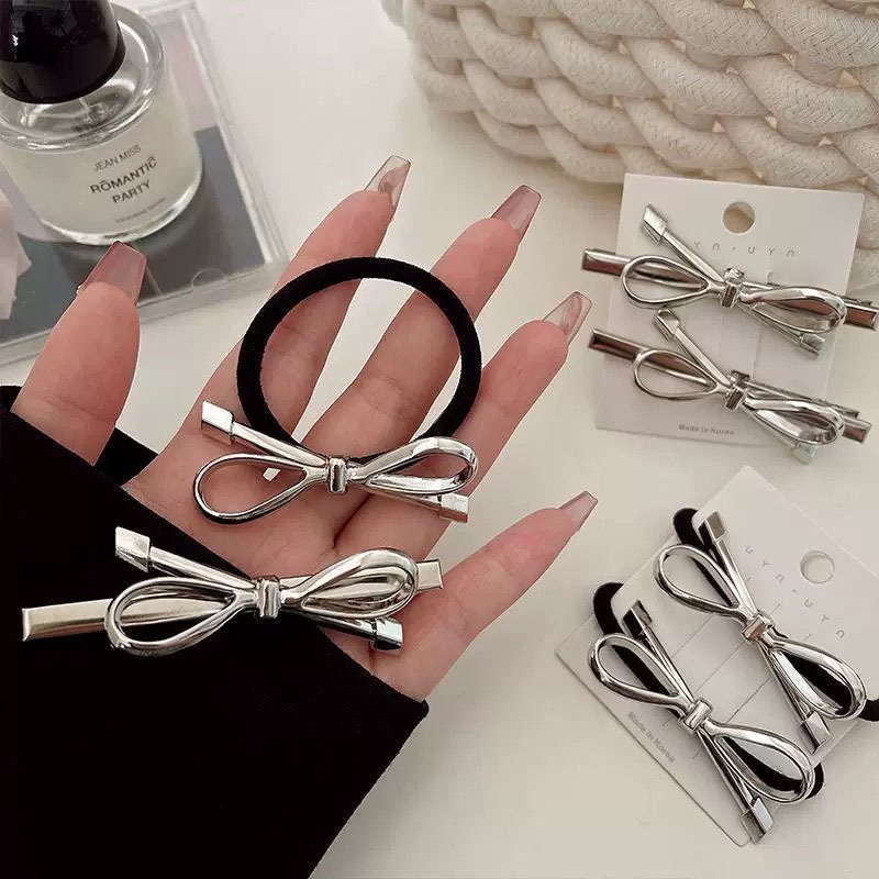 Kẹp tóc nơ bạc INS dành cho nữ mới dành cho quà tặng sinh nhật người bạn tốt