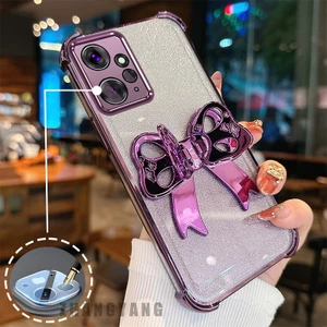 Ốp Lưng Cho Redmi Note 12 4G Bốn Góc Chống Rơi Mạ Điện flash Vỏ Điện Thoại Thẩm Mỹ 3D Bướm Giá Đỡ Thiết Kế Mới TPU Điện Thoại Mềm