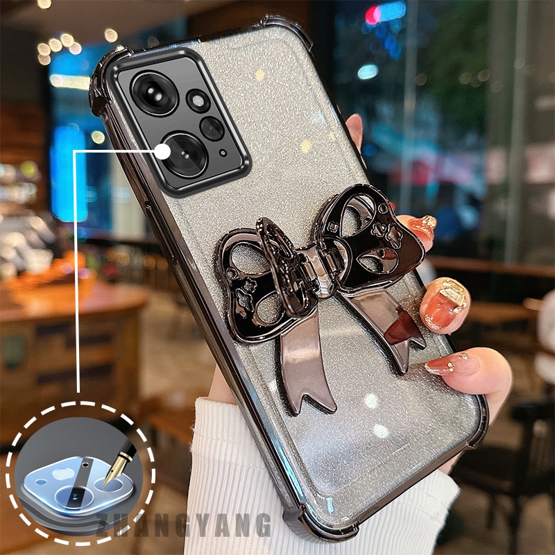 Ốp Lưng Cho Redmi Note 12 4G Bốn Góc Chống Rơi Mạ Điện flash Vỏ Điện Thoại Thẩm Mỹ 3D Bướm Giá Đỡ Thiết Kế Mới TPU Điện Thoại Mềm