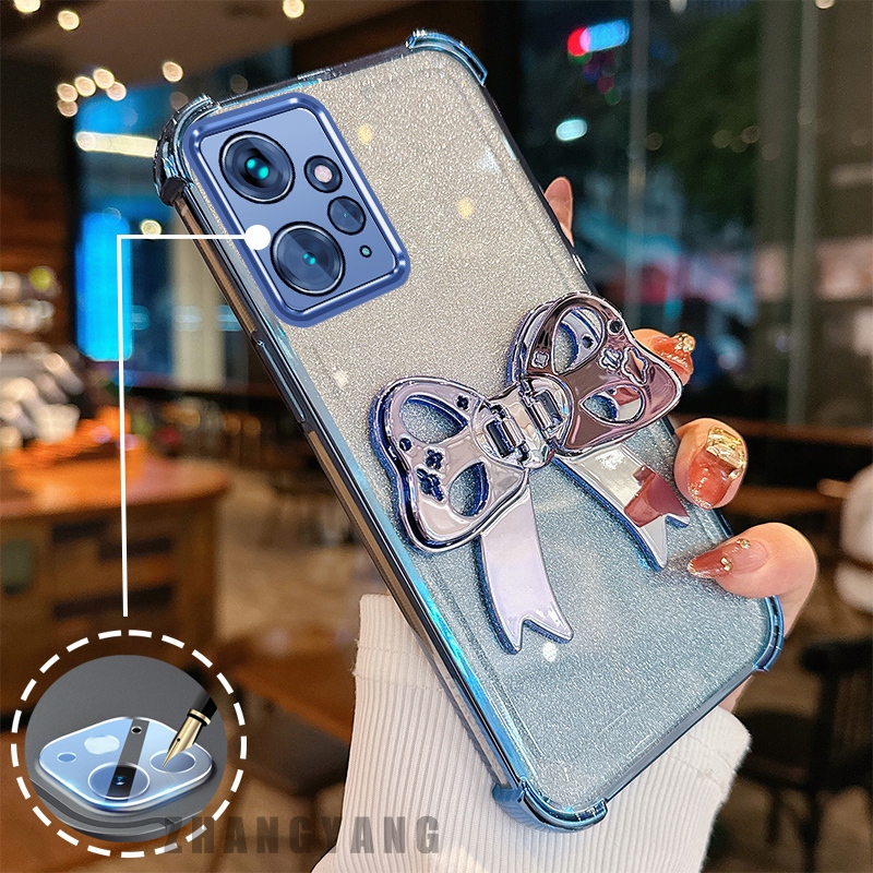 Ốp Lưng Cho Redmi Note 12 4G Bốn Góc Chống Rơi Mạ Điện flash Vỏ Điện Thoại Thẩm Mỹ 3D Bướm Giá Đỡ Thiết Kế Mới TPU Điện Thoại Mềm