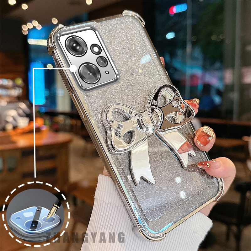Ốp Lưng Cho Redmi Note 12 4G Bốn Góc Chống Rơi Mạ Điện flash Vỏ Điện Thoại Thẩm Mỹ 3D Bướm Giá Đỡ Thiết Kế Mới TPU Điện Thoại Mềm