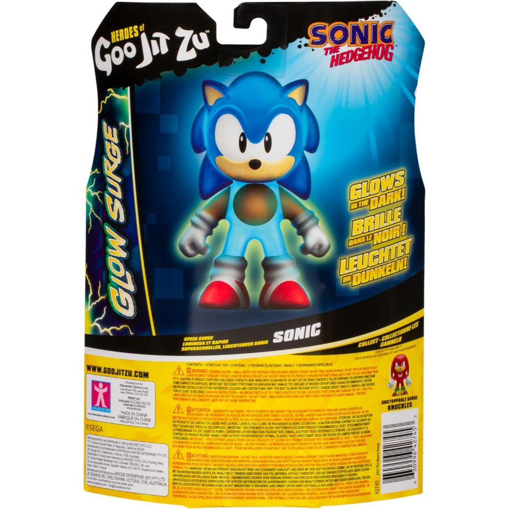 Heroes of Goo Jit Zu Sonic The Hedgehog, Speed Surge Sonic Nhân vật hành động, được hỗ trợ với Glow Surge mang lại cho anh Sức mạnh phát sáng trong bóng tối, Squishy, Co giãn, Co giãn anh ta