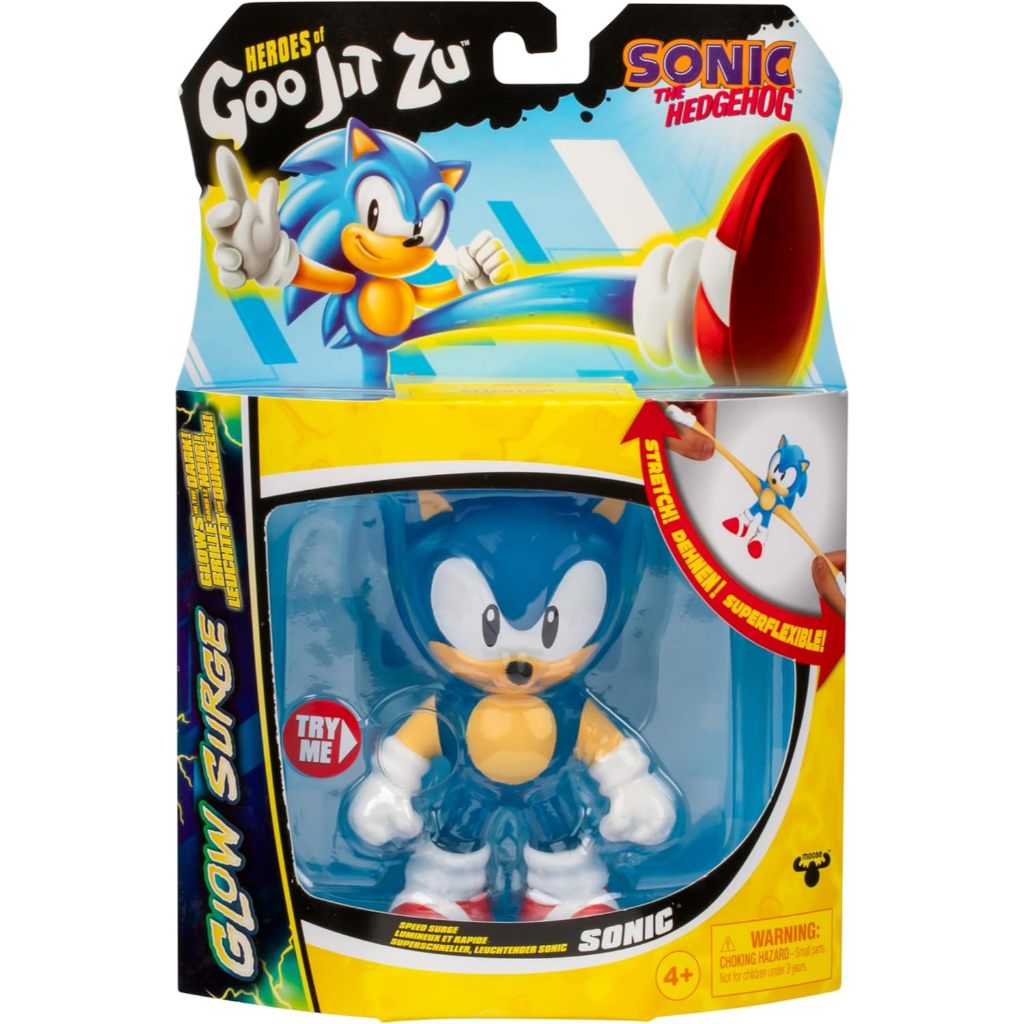 Heroes of Goo Jit Zu Sonic The Hedgehog, Speed Surge Sonic Nhân vật hành động, được hỗ trợ với Glow Surge mang lại cho anh Sức mạnh phát sáng trong bóng tối, Squishy, Co giãn, Co giãn anh ta
