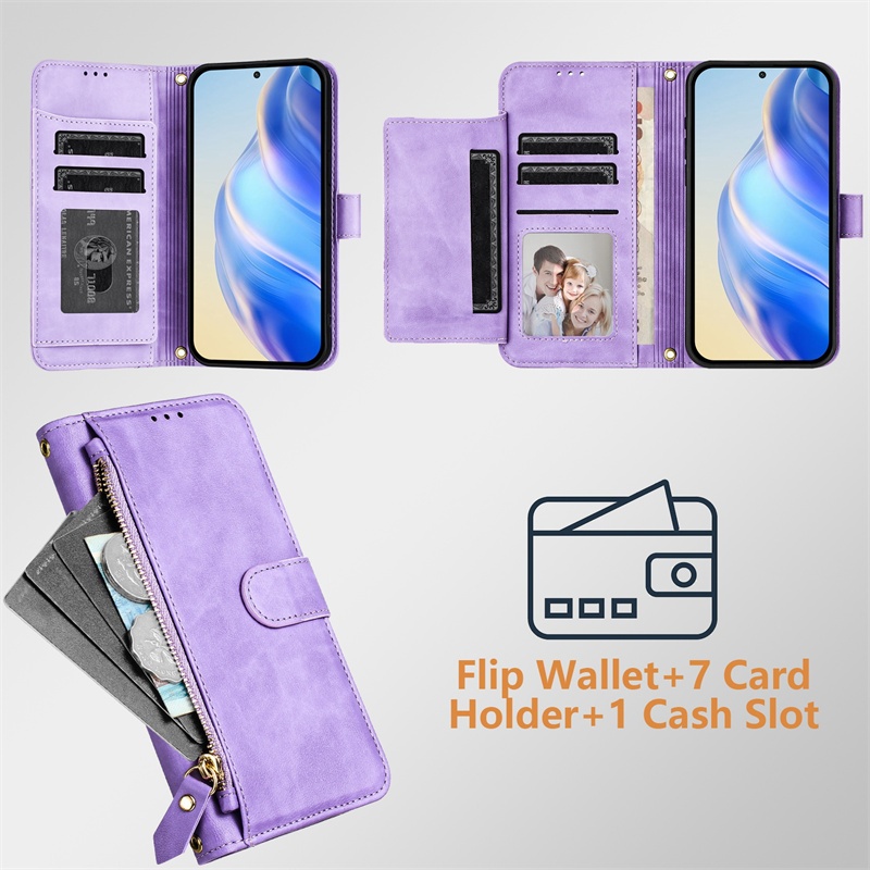 Ốp Lật Cho Samsung Galaxy M14 M15 F15 M22 F22 M32 M33 M34 F34 M35 M52 M53 M54 F54 M55 C55 M62 F62 4G 5G Ví Da Mờ Bao Khe Cắm Thẻ Túi Đựng Dây Kéo Vỏ
