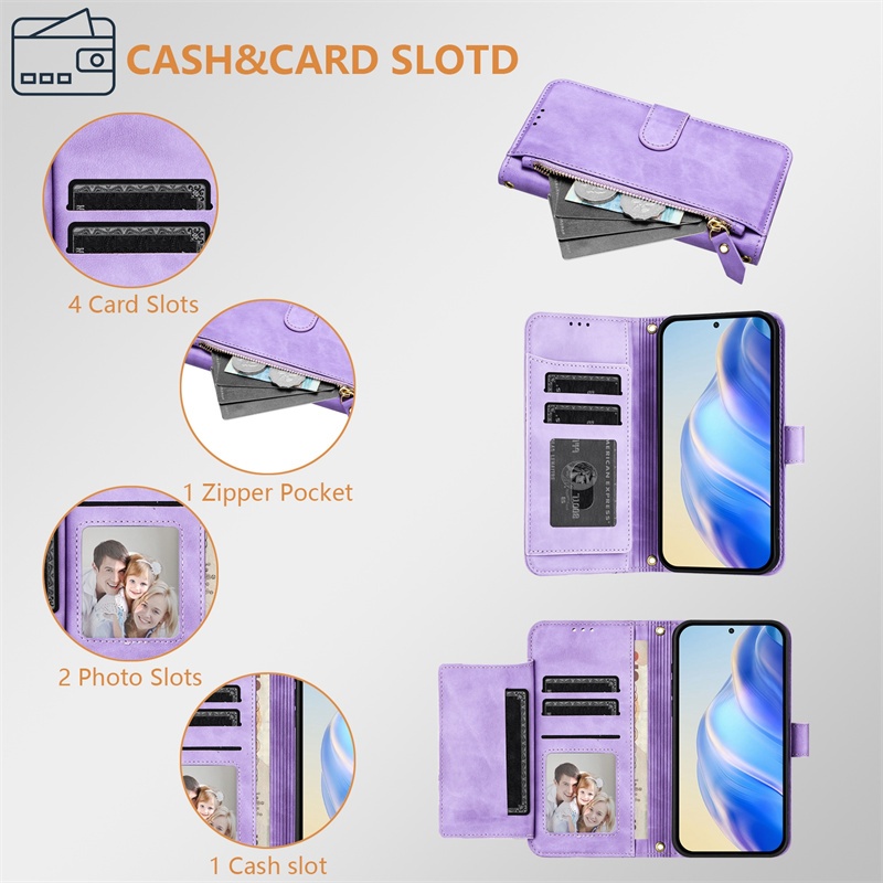 Ốp Lật Cho Samsung Galaxy M14 M15 F15 M22 F22 M32 M33 M34 F34 M35 M52 M53 M54 F54 M55 C55 M62 F62 4G 5G Ví Da Mờ Bao Khe Cắm Thẻ Túi Đựng Dây Kéo Vỏ