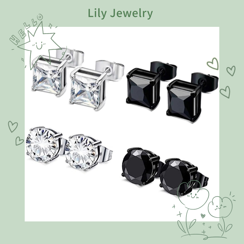 Bông tai Zircon thời trang Nam Nữ Hình học Bông tai đơn giản