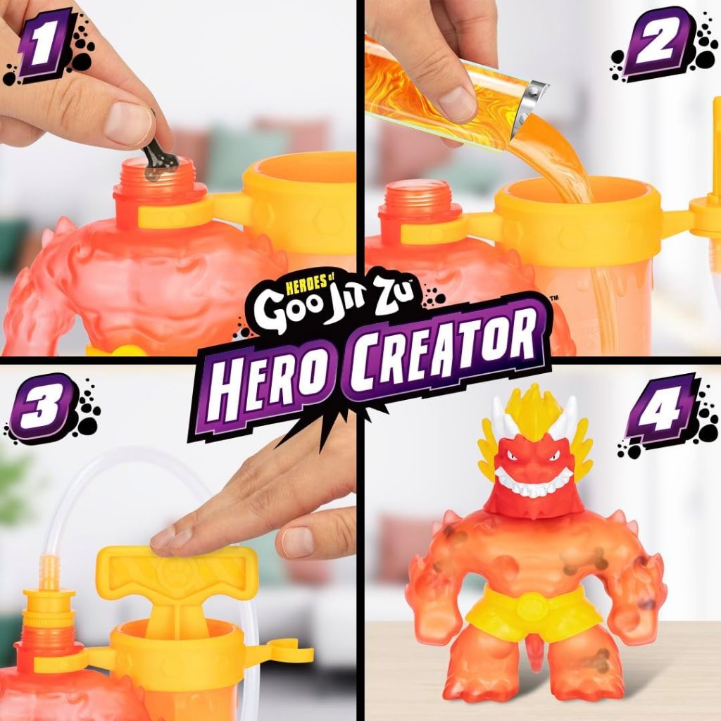 Heroes of Goo Jit Zu Hero Creator Blazagon với 3 chất trám goo độc đáo, Trộn, Đổ đầy & Tạo nhân vật hành động co giãn của riêng bạn