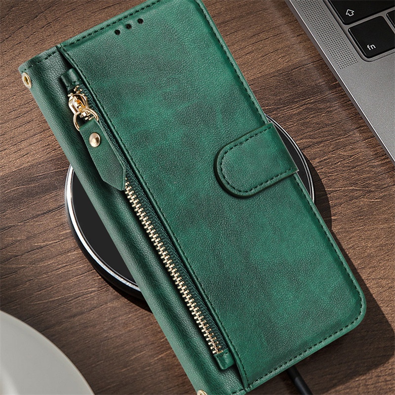 Ốp Lật Cho Xiaomi 9 10 11 Lite Ne Ultra 10T 11i 11X 11T Pro 5G Ví Da Mờ Bao Khe Cắm Thẻ Túi Đựng Dây Kéo Vỏ