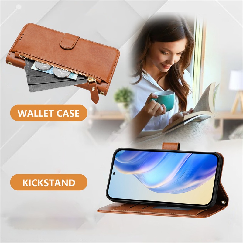 Ốp Lật Cho OPPO Reno 9A 11F 12F 12FS 9 10 11 12 Pro 5G Ví Da Mờ Bao Khe Cắm Thẻ Túi Đựng Dây Kéo Vỏ