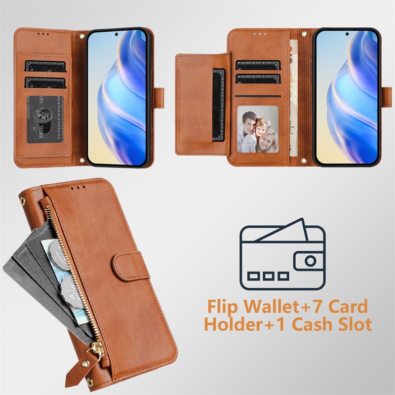 Ốp Lật Cho Realme GT 6T 7 Pro Neo 2 3 3T 5 6 SE 240W 204W 5G Ví Da Mờ Bao Khe Cắm Thẻ Túi Đựng Dây Kéo Vỏ