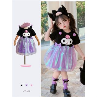 Váy nơ phồng nối hoạt hình dễ thương cho bé gái Kulomi - Thời trang mùa hè màu tím cho trẻ em và trẻ sơ sinh