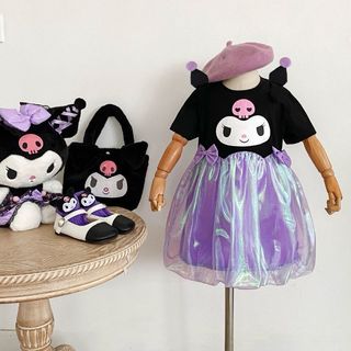 Váy nơ phồng nối hoạt hình dễ thương cho bé gái Kulomi - Thời trang mùa hè màu tím cho trẻ em và trẻ sơ sinh