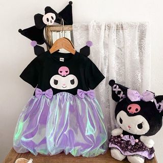 Váy nơ phồng nối hoạt hình dễ thương cho bé gái Kulomi - Thời trang mùa hè màu tím cho trẻ em và trẻ sơ sinh