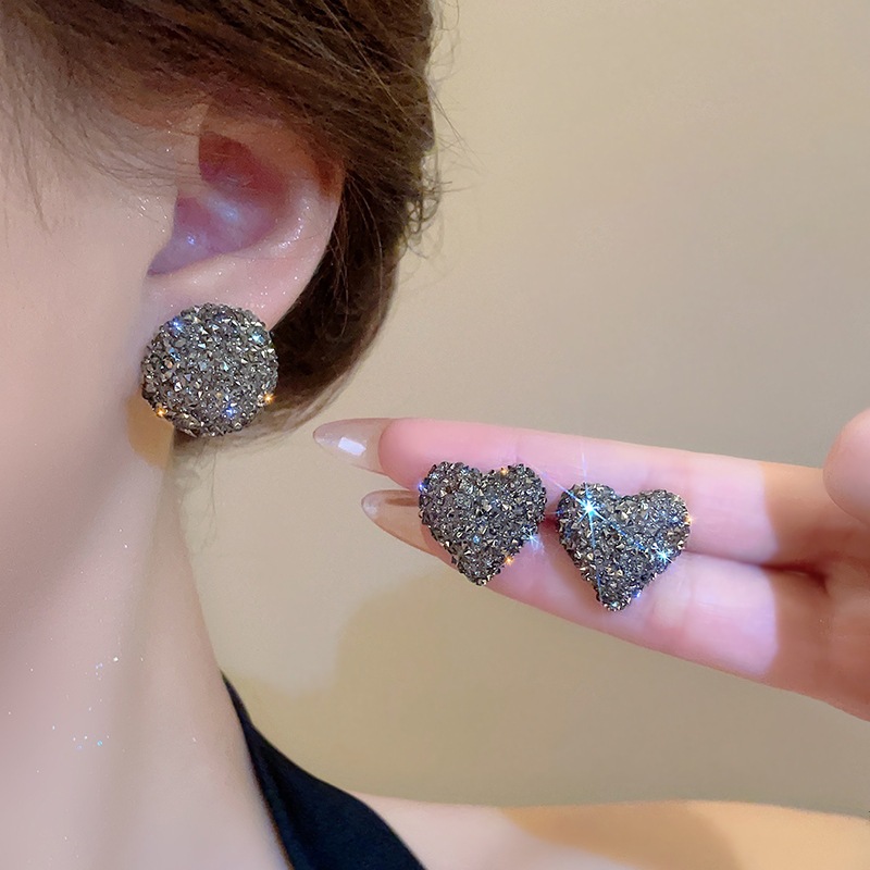 [Jewbeauty] Bộ kim bạc bông tai tình yêu kim cương cao cấp thiết kế đơn giản nữ mùa thu đông