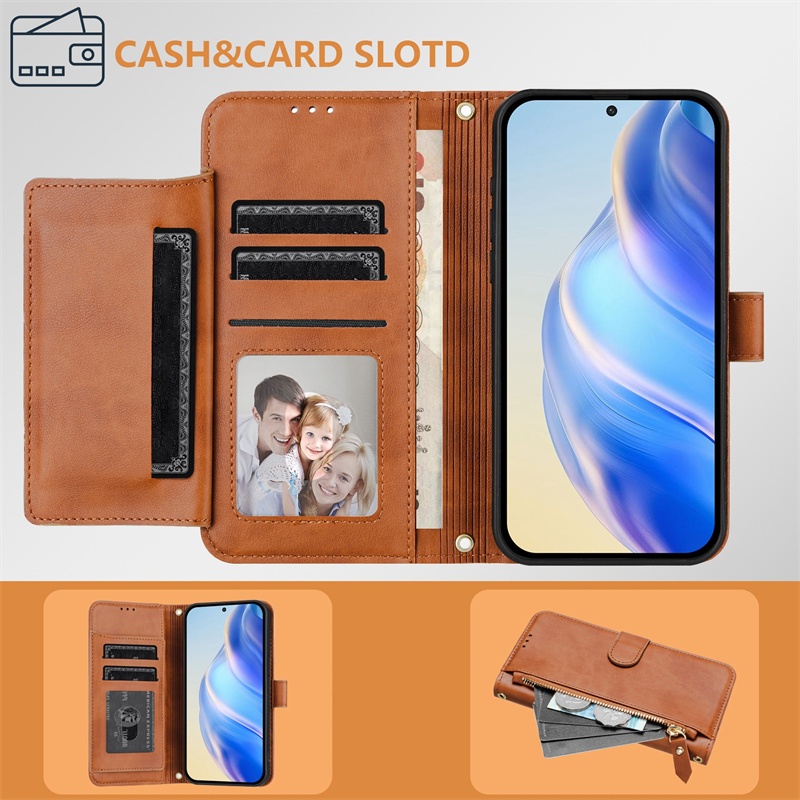 Ốp Lật Cho Vivo Y5S Y11 Y12 Y15 Y17 Y17S Y19 Y19S Y21 2021 Y21S Y21T Y28 Y30 Y33S Y50 Y200 U3 U20 Z5i 4G 5G Ví Da Mờ Khe Cắm Thẻ Túi Đựng Dây Kéo Vỏ