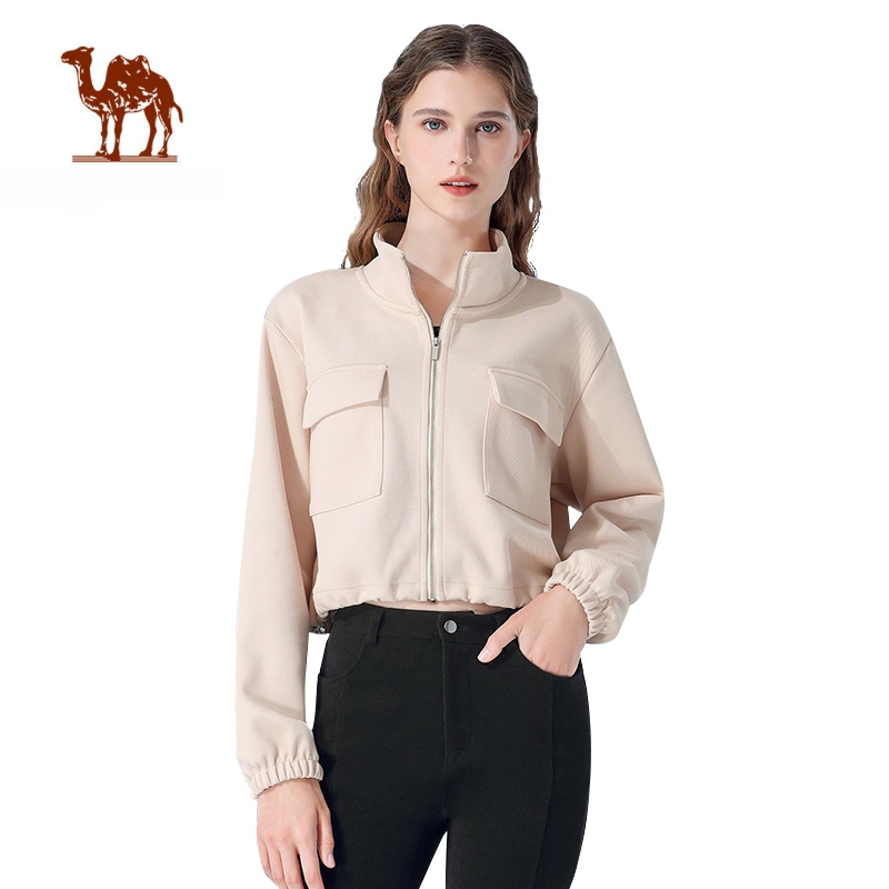 Ảnh Áo khoác nữ ngắn CAMEL CROWN Cổ đứng Áo khoác chống gió Dây kéo Bộ đồ ngoài trời 1
