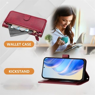 Ốp Lật Cho Honor X5B Plus X6A X6B X6C X6S X7A X7B X7C X8A X8B X9A X9B X9C 4G 5G Ví Da Mờ Khe Cắm Thẻ Túi Đựng Dây Kéo Vỏ