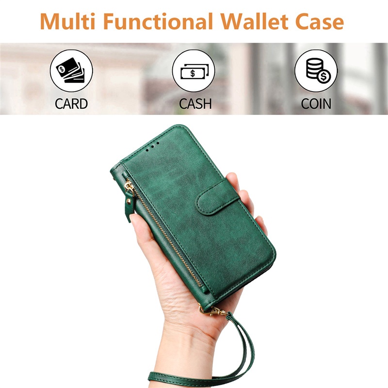 Ốp Lật Cho Itel A05S A17 A23 Pro A48 A50 A50C A60 A60S A70 A80 4G Ví Da Mờ Bao Khe Cắm Thẻ Túi Đựng Dây Kéo Vỏ