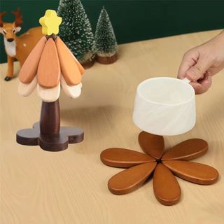 Asdfger Cây Gỗ Trivet, Bộ Coaster Cốc Cách Nhiệt Có Thể Gập Lại, Bộ 3 Bàn Trang Trí Nồi Nóng Màu Đen Cho Nhà Bếp Gia Đình