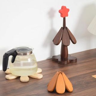 Asdfger Cây Gỗ Trivet, Bộ Coaster Cốc Cách Nhiệt Có Thể Gập Lại, Bộ 3 Bàn Trang Trí Nồi Nóng Màu Đen Cho Nhà Bếp Gia Đình
