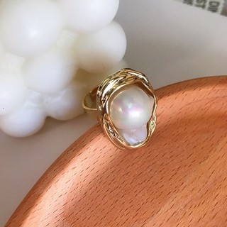 Nhẫn hình học không đều ngọc trai màu vàng Hàn Quốc, dễ dàng điều chỉnh size, phù hợp mọi dịp