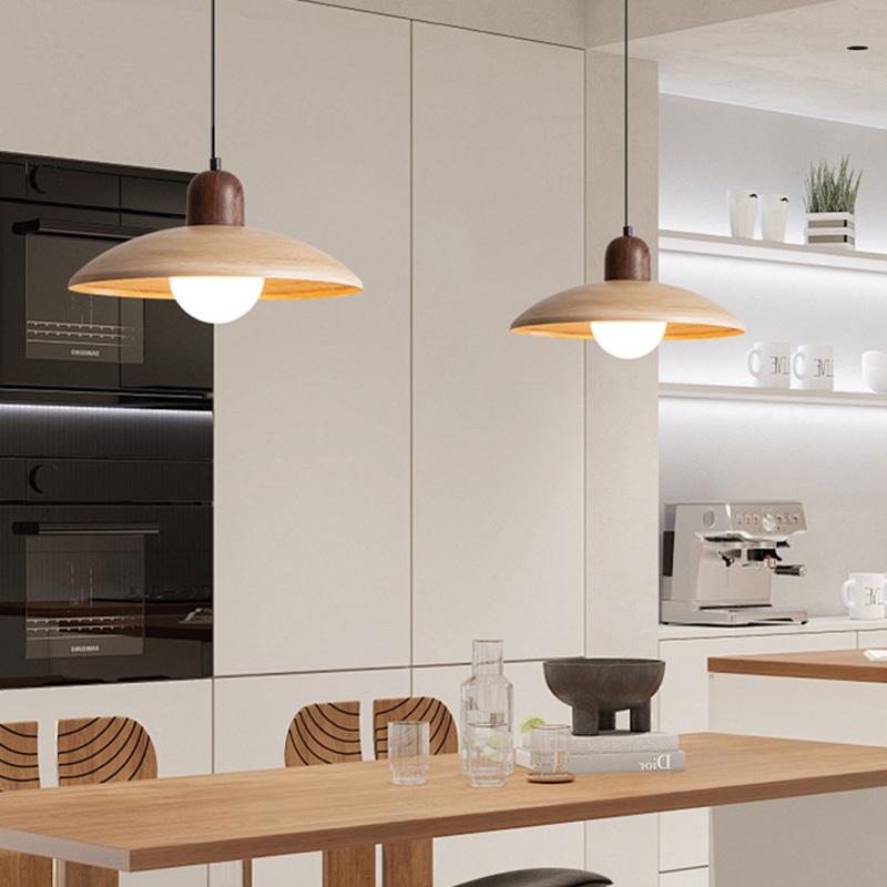 Đèn chùm kính bàn ăn cổ điển Nhật Bản, Đèn Led mặt dây chuyền sắt hạt gỗ, Thích hợp cho phòng khách, phòng ngủ, quầy Bar trang trí