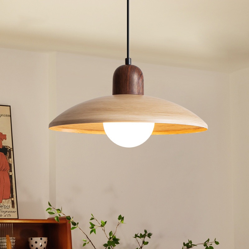 Đèn chùm kính bàn ăn cổ điển Nhật Bản, Đèn Led mặt dây chuyền sắt hạt gỗ, Thích hợp cho phòng khách, phòng ngủ, quầy Bar trang trí