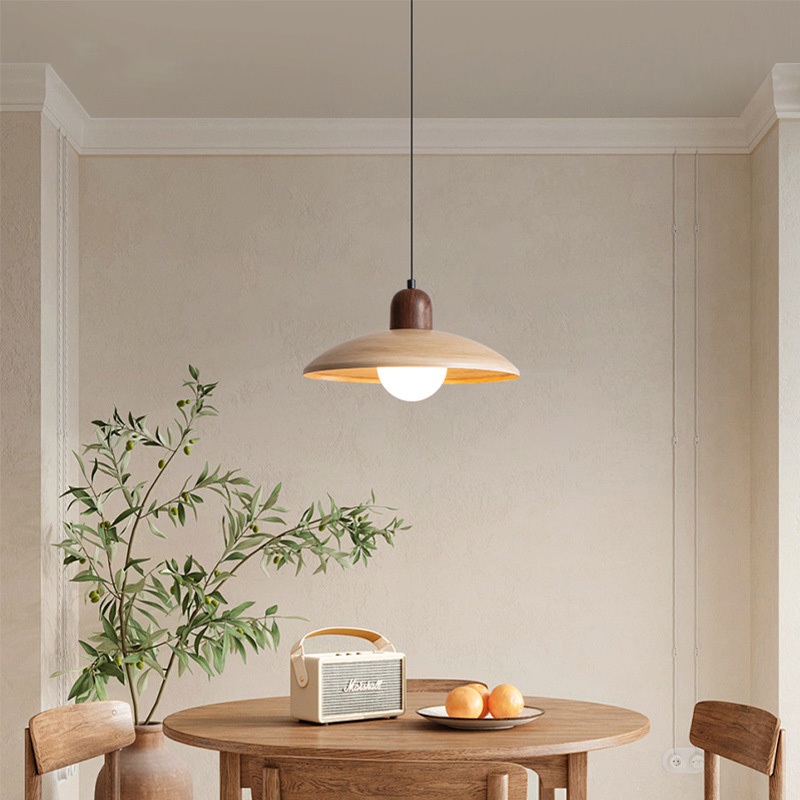 Đèn chùm kính bàn ăn cổ điển Nhật Bản, Đèn Led mặt dây chuyền sắt hạt gỗ, Thích hợp cho phòng khách, phòng ngủ, quầy Bar trang trí