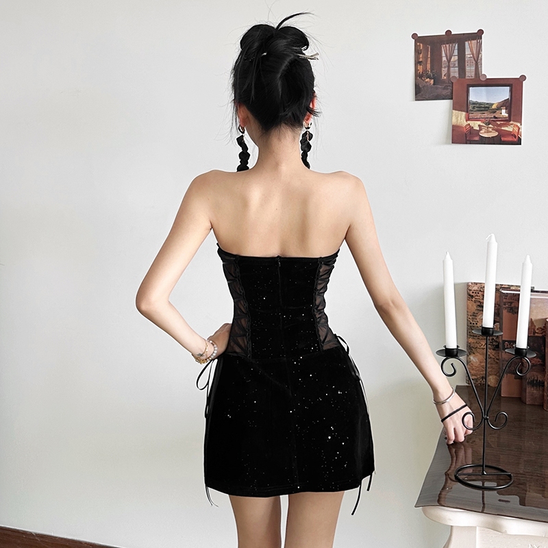 Cutenew Gợi Cảm Mini Váy Tắt Tay Lưng Skinny Quấn Mông Cá Tính Hot Chick Nhìn Mỏng Hơn Câu Lạc Bộ Đa Năng Đảng Phong Cách Bầu Không Khí