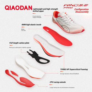 Qiaodan WIND 3.0 Pro Giày chạy bộ nam Marathon Racing Huấn luyện Full-Palm Carbon Plate QDB023252298T