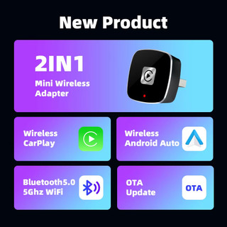 Bộ chuyển đổi Carplay không dây cho Android IP Auto 2 in1 Có dây sang hộp AI không dây Kết nối USB cho Volvo Benz Mg Kia Chery VW