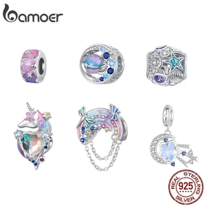 Mặt dây chuyền BAMOER bạc 925 mặt ngôi sao/ngựa đính hạt màu cầu vồng thời trang cho nữ