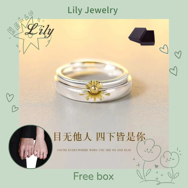 S925 Bạc Hoa Hướng Dương Cặp Đôi Nhẫn Mở Có Thể Điều Chỉnh Thời Trang Đơn Giản Nam Nữ Nhẫn Đôi