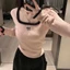 Áo thun nữ cổ vuông phong cách Hàn Quốc nơ dài tay