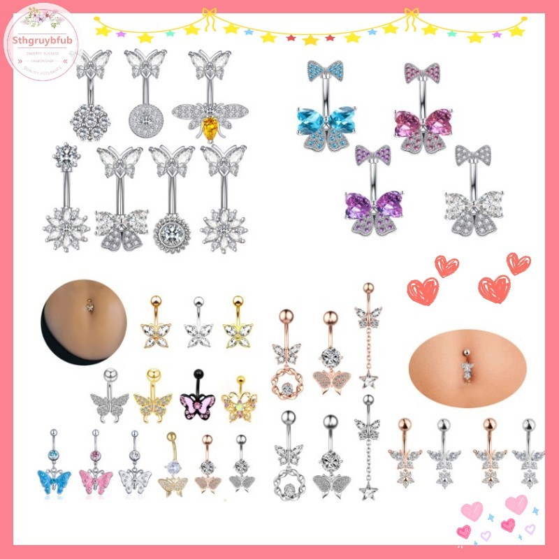 Sthb thời trang ong thắt lưng vòng thép không gỉ pha lê zircon rốn nhẫn hoa dành cho nữ trang sức cơ thể gợi cảm vn